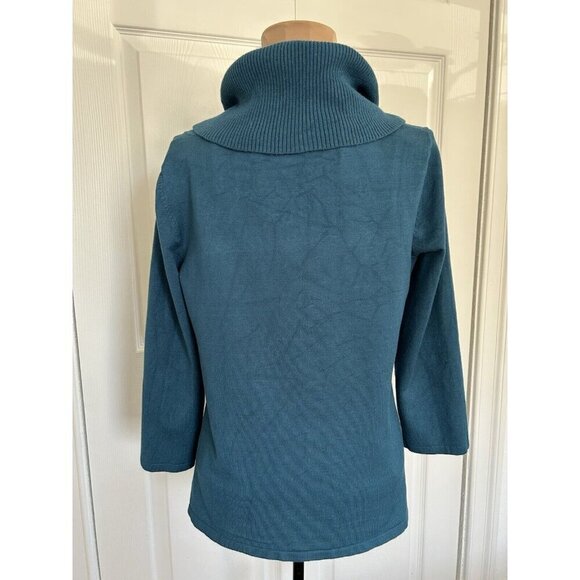 Cable & Gauge Wide Rib Cowl 3/4 Sleeve Knit Sweater Deep Teal Sz S - Picture 3 of 7